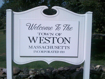 Welcome to Weston, Massachusetts sign - Photo by Larry Lawfer (CC BY-NC-SA 2.0)